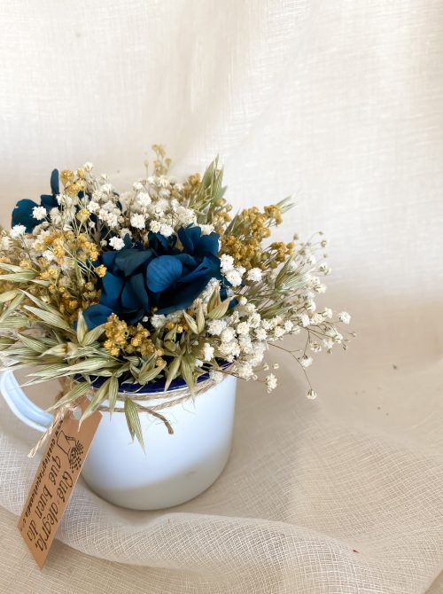 Centro de flores pack talleres florales en tacita zinc